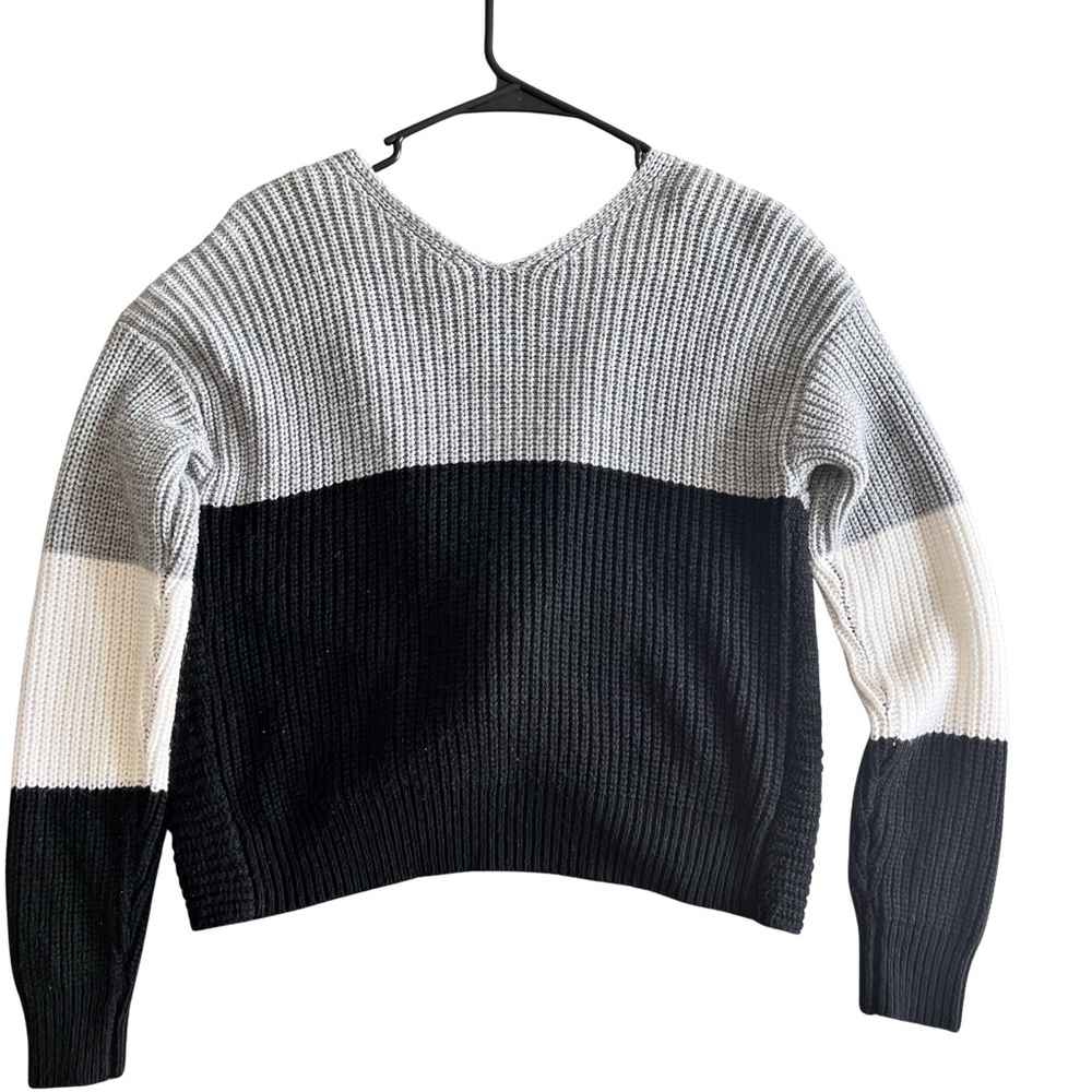 Fashion Nova V-Neck Sweater - Black, Gray, and Cream